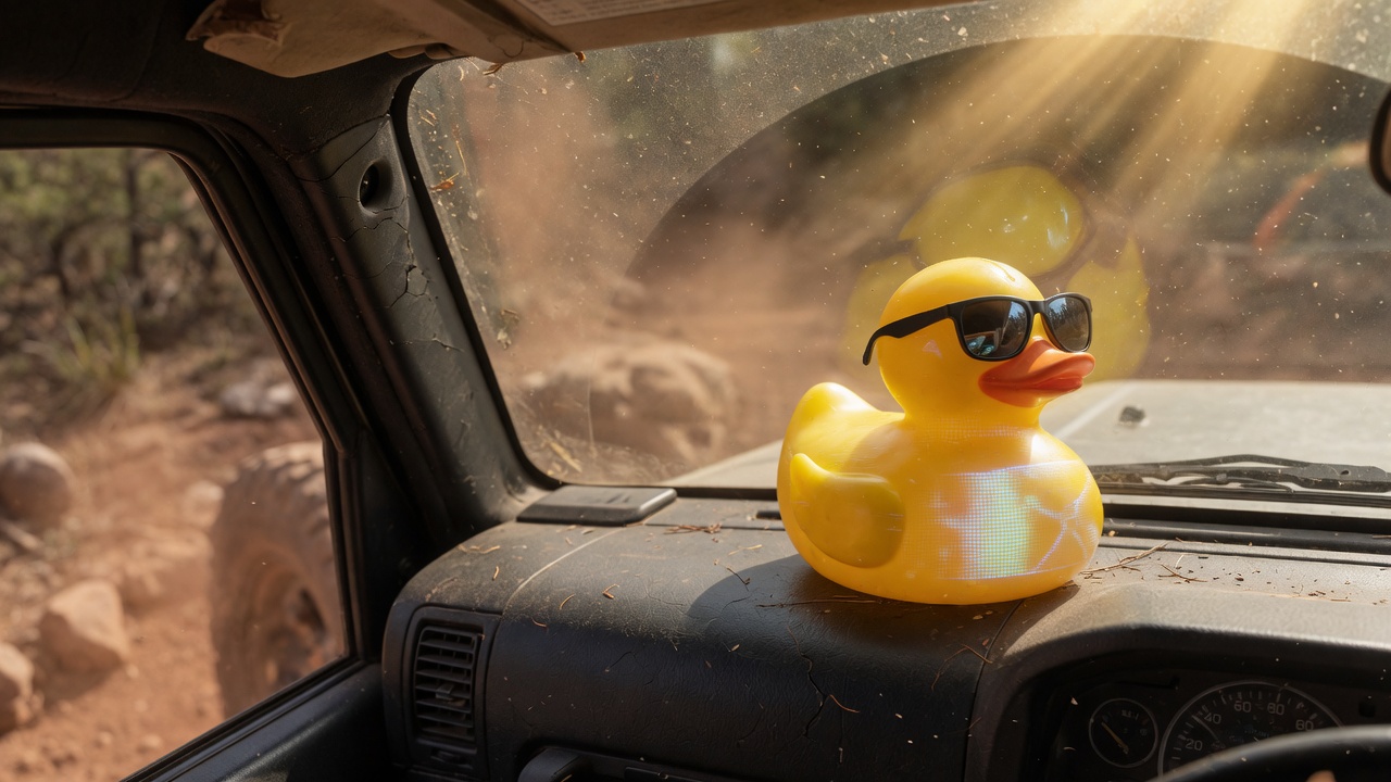 A digital rubber duck on an off-road dash